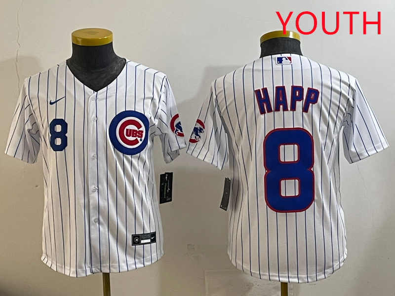 Youth Chicago Cubs #8 Happ white  MLB 2025 jersey style 5->youth mlb jersey->Youth Jersey